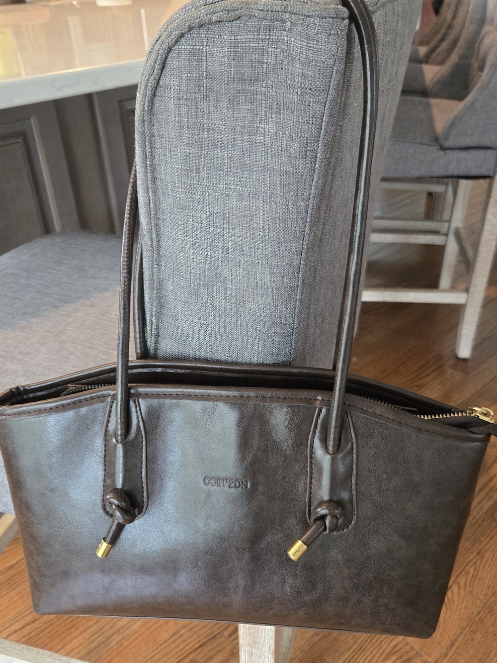 Dark Brown Faux Leather Tote Bag